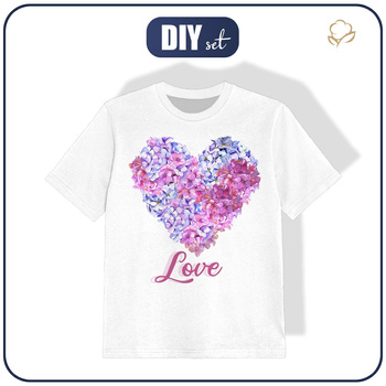 T-SHIRT DZIECIĘCY - SERCE KWIATY / LOVE - ZESTAW DO USZYCIA (140/146)
