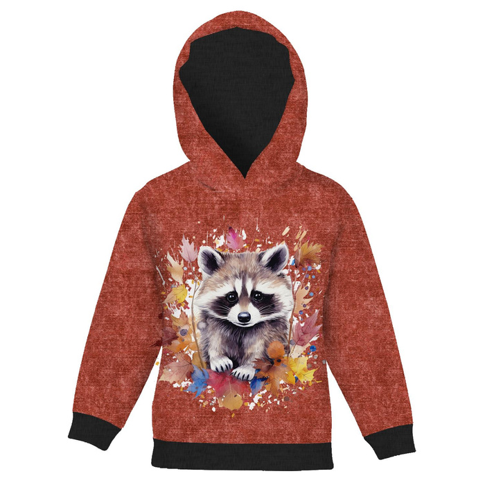 KID'S HOODIE (ALEX) - WATERCOLOR RACCOON pat. 2 - looped knit fabric (110/116)