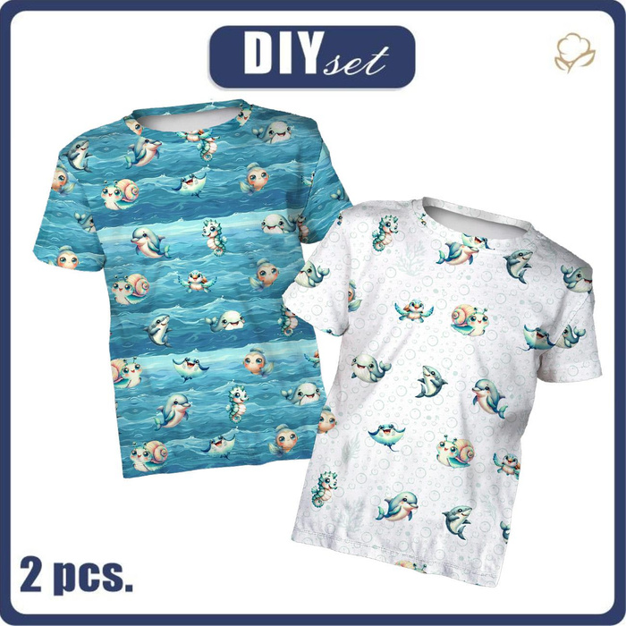 2-PACK - KID’S T-SHIRT - SEA ANIMALS - sewing set (140/146)