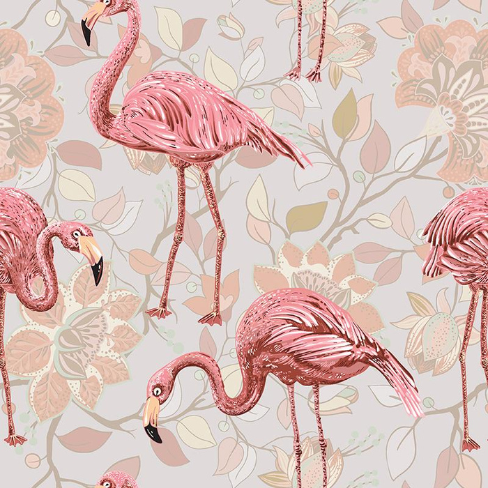FLAMINGOS UND ZWEIGE - Baumwoll Webware
