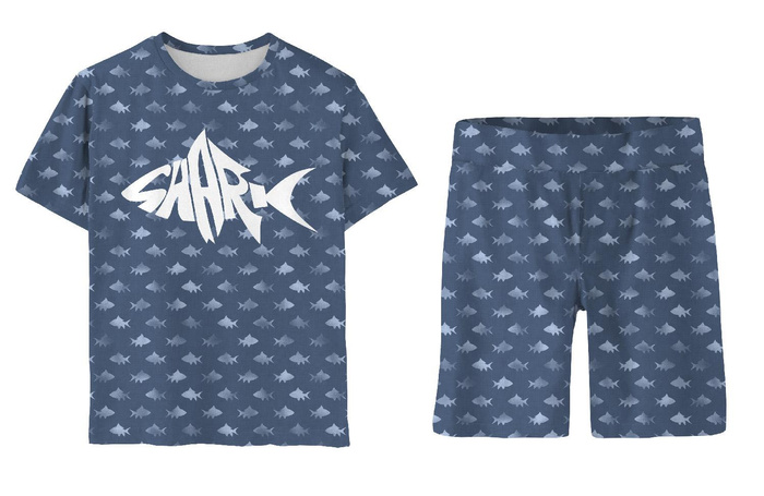 KINDERPYJAMA "ADA" - SHARK M.2 - Bambus-Single Jersey mit Elastan (122/128)