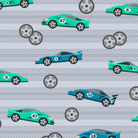 FAST WHEELS / blue on grey - Cotton woven fabric