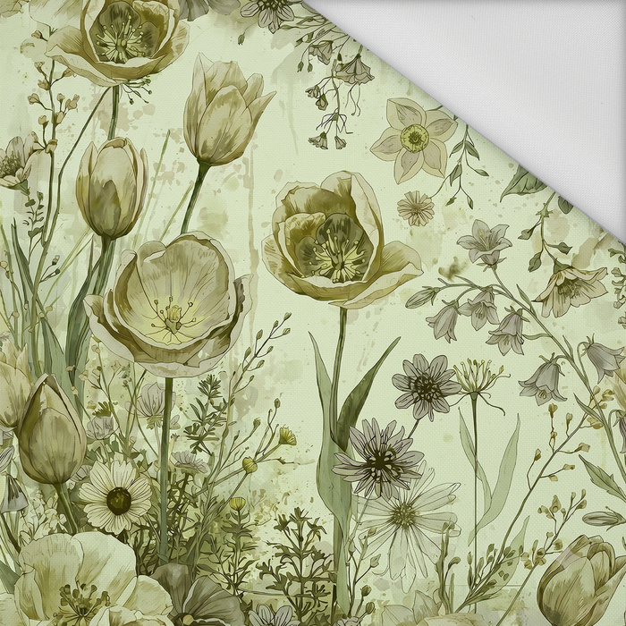 PASTEL FLOWERS WZ. 30 / lime cream - Wasserabweisende Webware