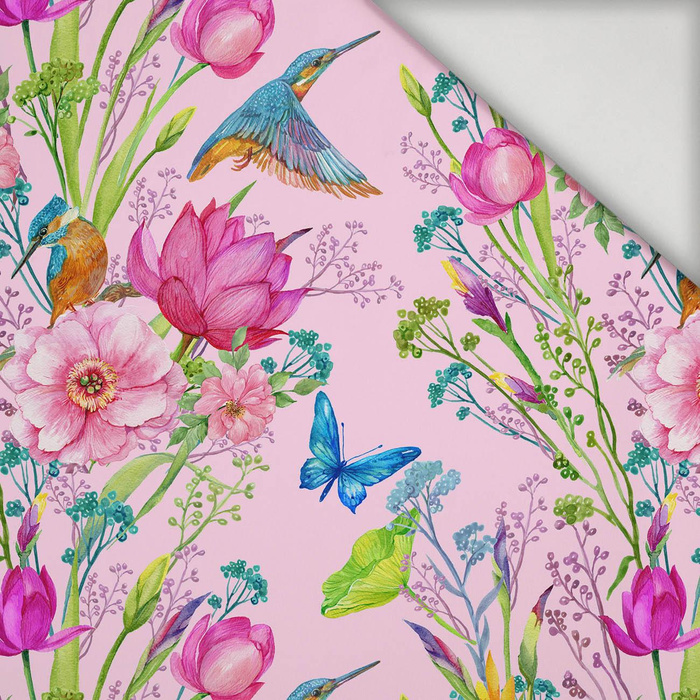 KINGFISHERS AND BUTTERFLIES (KINGFISHERS IN THE MEADOW) / pink - lycra 300g