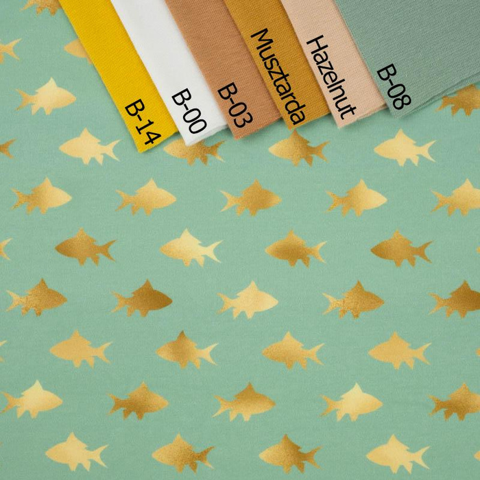 GOLDEN FISH (GOLDEN OCEAN) / mint - Cotton woven fabric
