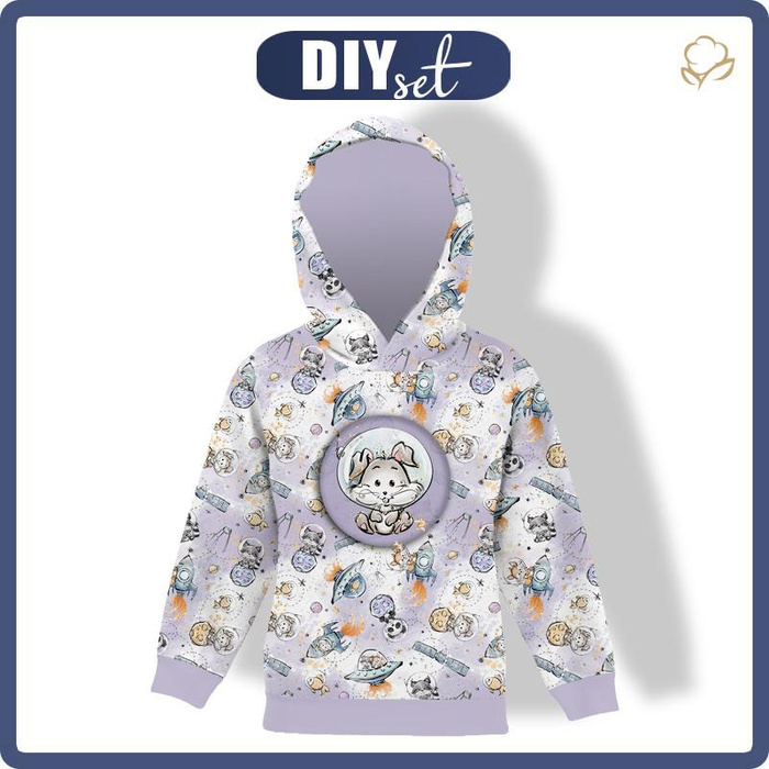 KID'S HOODIE (ALEX) - SPACE CUTIES pat. 10 (CUTIES IN THE SPACE) - looped knit fabric (110/116)