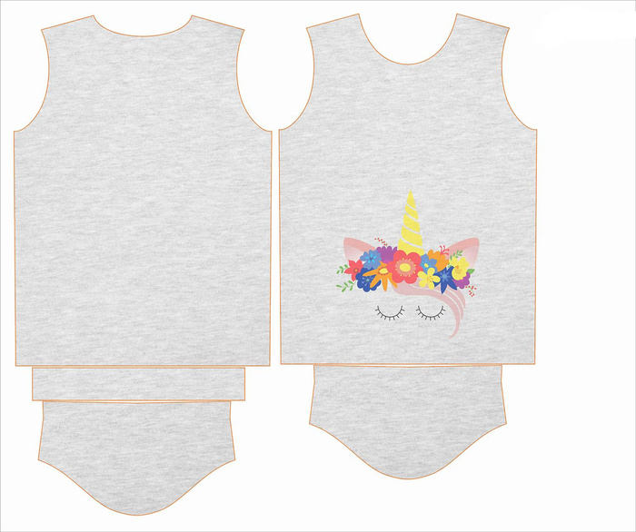 DZIECIĘCY T-SHIRT- JEDNOROŻEC / kwiatki - M-01 melanż jasnoszary - single jersey (116/122)