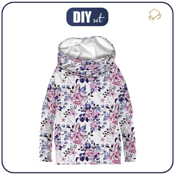 BLUZA DAMSKA (FURIA) NIETOPERZ Z KOMINEM - KWIATY DZIKIEJ RÓŻY wz. 1 (KWITNĄCA ŁĄKA) (Very Peri)  -  dzianina pętelkowa - S