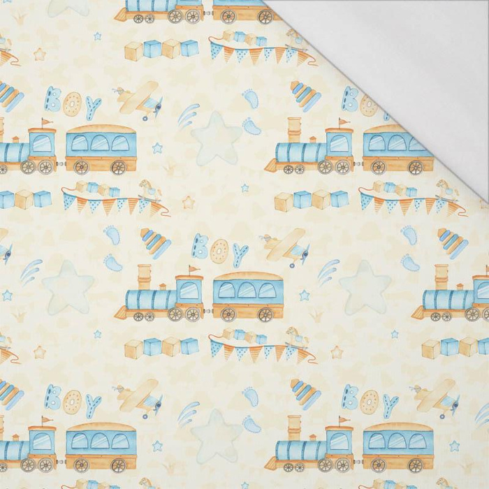 90cm LOCOMOTIVES / garland / ecru (CHILDREN'S TOYS) - organic single jersey with elastane 