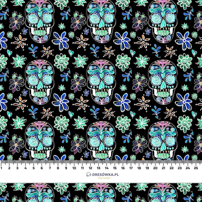 NEON TOTENKÖPFE Ms. 2 (DIA DE LOS MUERTOS) - leichte Maschenware angeraut