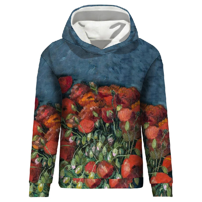 BLUZA DAMSKA (POLA) CLASSIC Z KAPTUREM - WAZON Z CZERWONYMI MAKAMI (Vincent van Gogh) - zestaw do uszycia XL