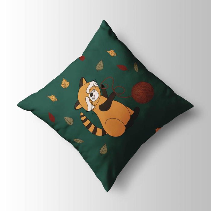 RUDA PANDA I WŁÓCZKA / butelkowa zieleń (JESIEŃ RUDEJ PANDY) - panel (60cm x 50cm) - tkanina wodoodporna
