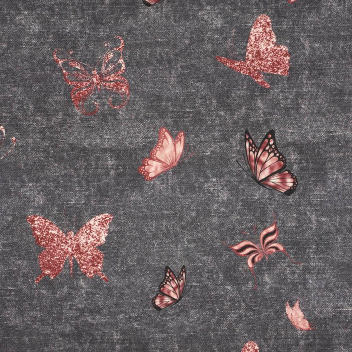 BUTTERFLIES (GLITTER BUTTERFLIES) / ACID WASH GREY- Upholstery velour