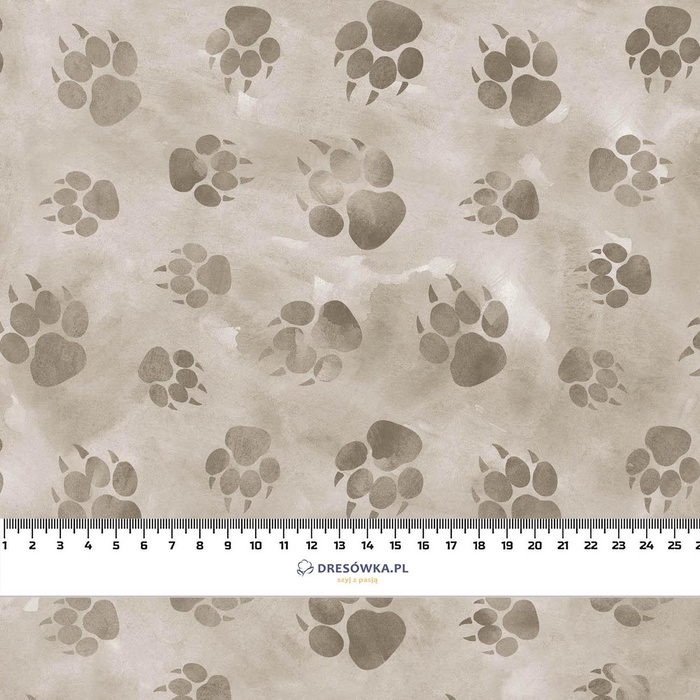 PAW PRINTS / BEIGE (SNOW LEOPARDS) - Waterproof woven fabric