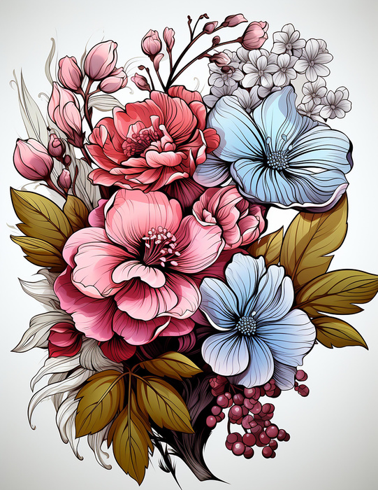 BOUQUET OF FLOWERS WZ.8 - panel (60cm x 50cm) Wintersweat angeraut mit Elastan ITY