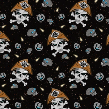 PIRATE SKULLS / BLACK (SCARY HALLOWEEN) - leichte Maschenware angeraut