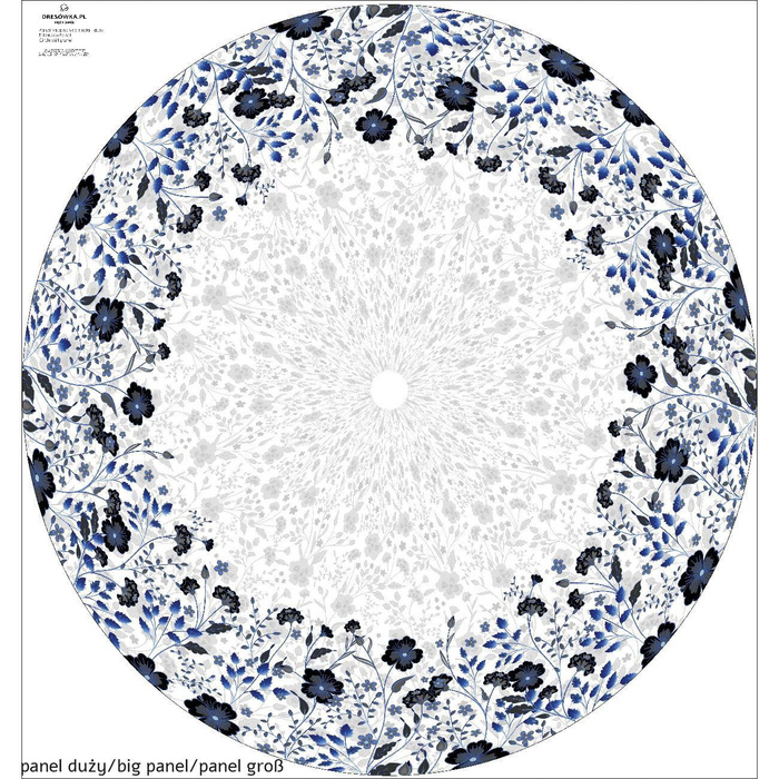 FLOWERS (pattern no. 5 navy) / white -  big circle skirt panel 