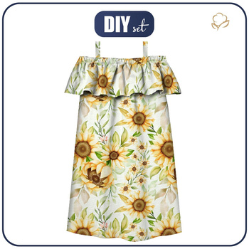 Bardot neckline dress (LILI) - PASTEL SUNFLOWERS PAT. 3 - sewing set - 110-116