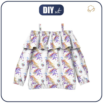 Bardot neckline blouse (VIKI) - FAIRY WORLD pat.14 (UNICORN) - sewing set - 98-104