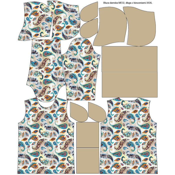 LONG WOMEN’S HOODIE (MEGI) - BOHO PAISLEY - looped knit fabric - XXXL