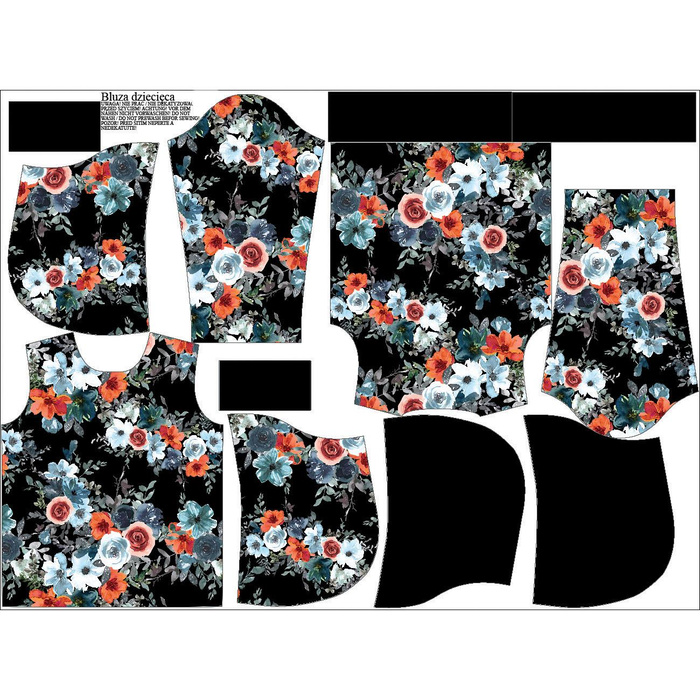 DZIECIĘCA BLUZA Z KAPTUREM (ALEX) - AKWARELOWE KWIATY wz. 2 / czarny - zestaw do uszycia (158/164)