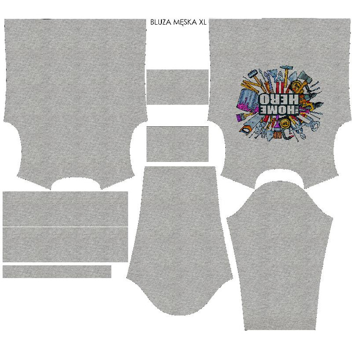 MEN’S SWEATSHIRT -THE HOME HERO / melange light grey - Elastic brushed knit fabric L