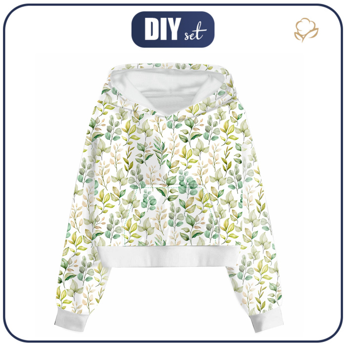 Cropped hoodie (IDA) - LEAVES pat. 4 - sewing set - M