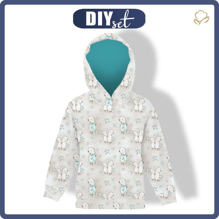 DZIECIĘCA BLUZA Z KAPTUREM (ALEX) - MISIE I GWIAZDKI / beżowy (MAGICZNY ŚWIĄTECZNY LAS) - dzianina pętelkowa (98/104)