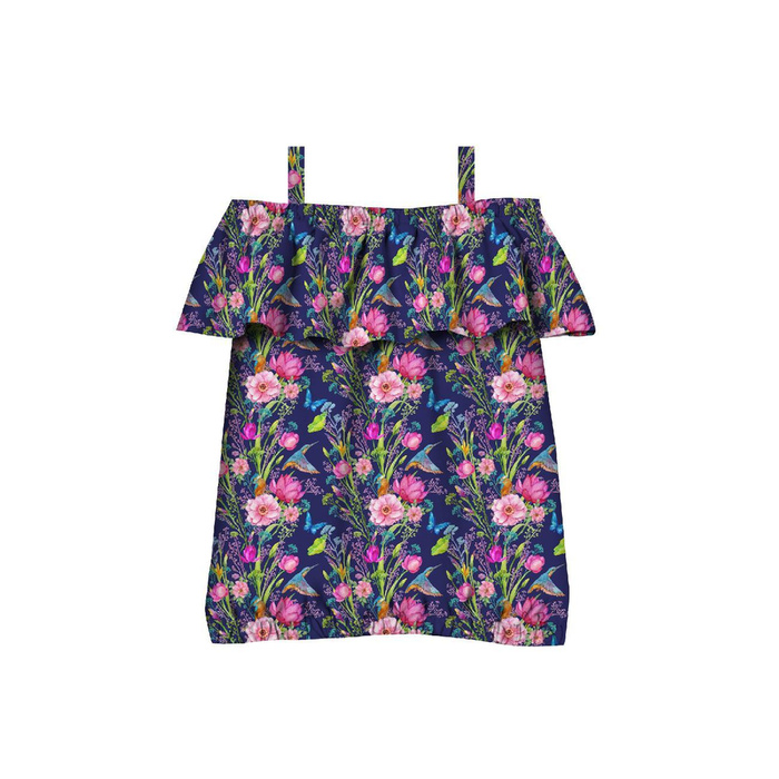 MINI KINGFISHERS AND BUTTERFLIES (KINGFISHERS IN THE MEADOW) / dark blue- single jersey with elastane ITY