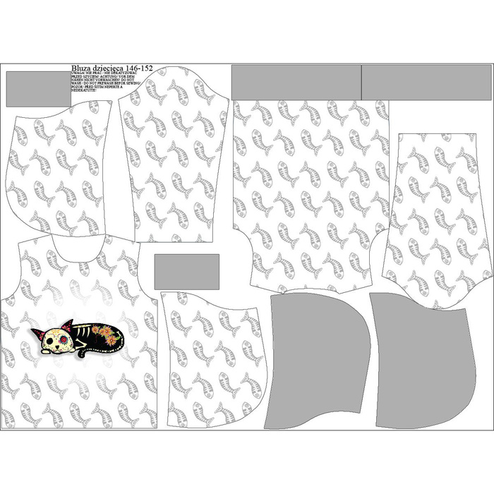 DĚTSKÁ MIKINA S KAPUCÍ (ALEX) - SPACÍ KOČKA CARLA (DIA DE LOS MUERTOS) - Sada šití