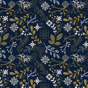 FOLK FLORAL pat. 1 / gold (FOLK FOREST) - Woven Fabric for tablecloths