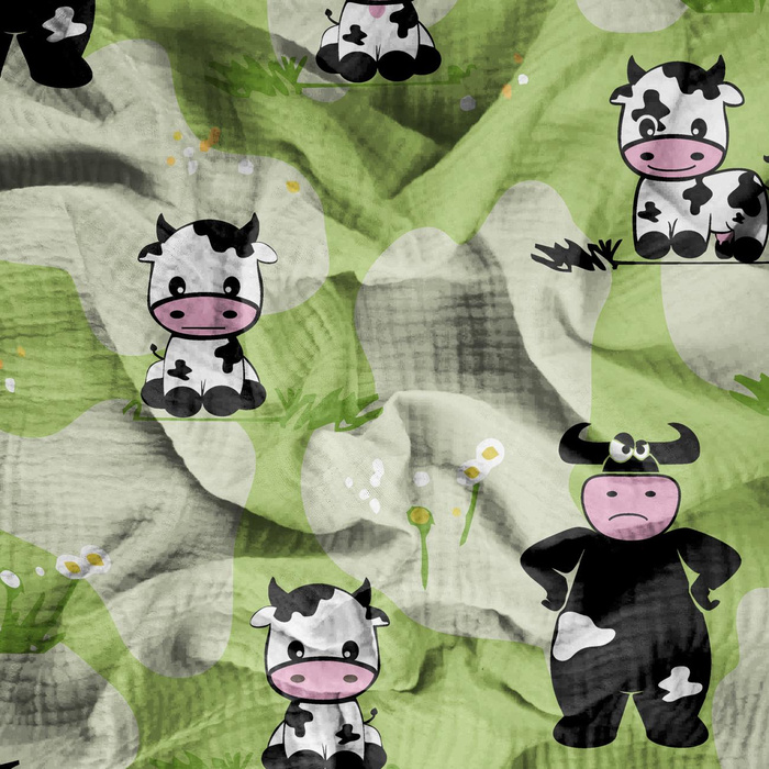 COWS ON GREEN - Cotton muslin