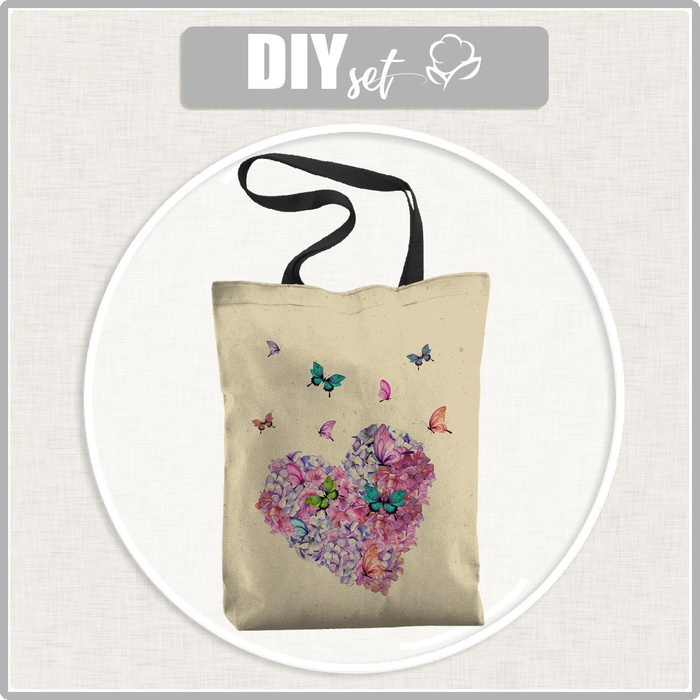 SHOPPER KABELKA - SRDEČNÍ KVĚTY / motýli - voděodolná tkanina - Sada šití