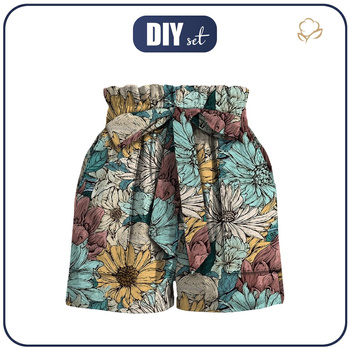 PAPERBAG SHORTS - WATER-COLOR FLOWERS pat. 9 - sewing set S