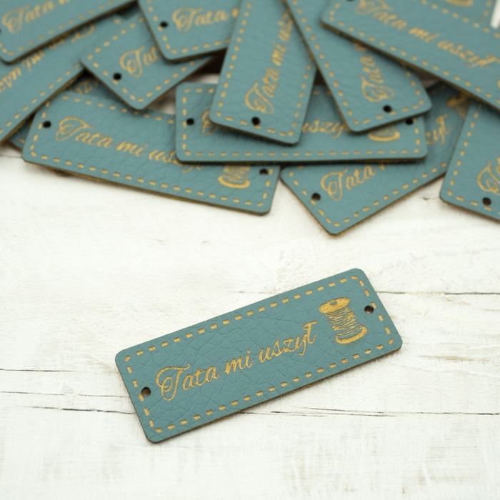 Tata mi uszył label - bobbin 1,5x4 cm - Muted blue