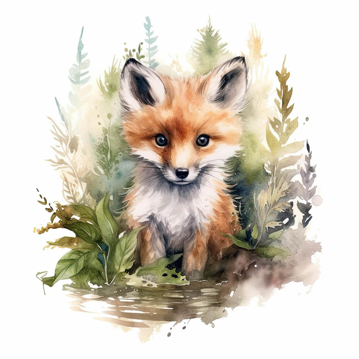WATERCOLOR FOX - panel (75cm x 80cm) dzianina pętelkowa