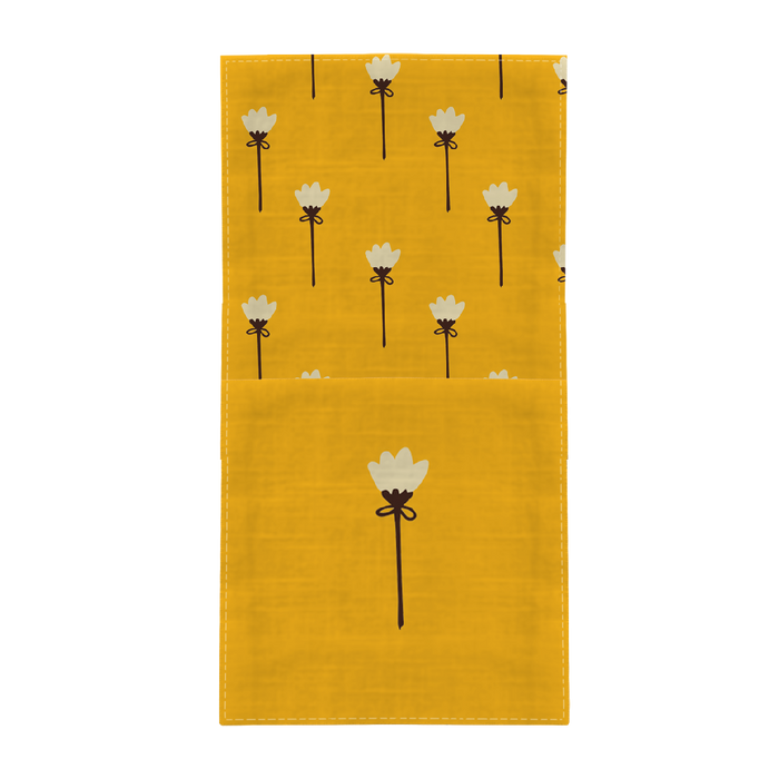 SERWETKI I BIEŻNIK - BIAŁE KWIATUSZKI / musztardowy - zestaw do uszycia