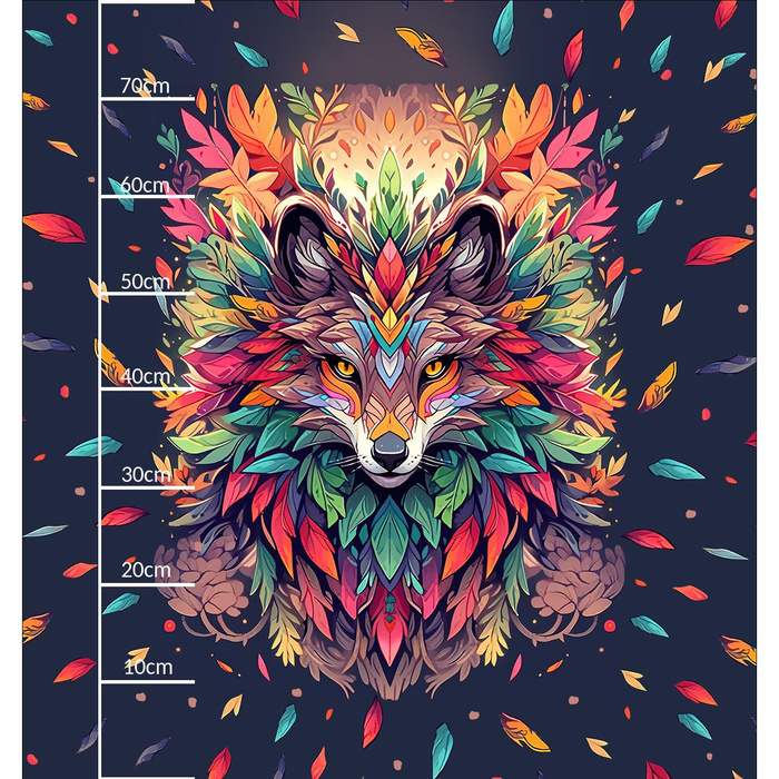 ANIMALS MANDALA wz.1 (fox) - panel (75cm x 80cm) looped knit fabric with elastane ITY