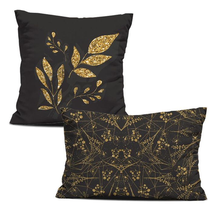 DECORATIVE PILOWS - LEAVES pat. 12 (gold) / black