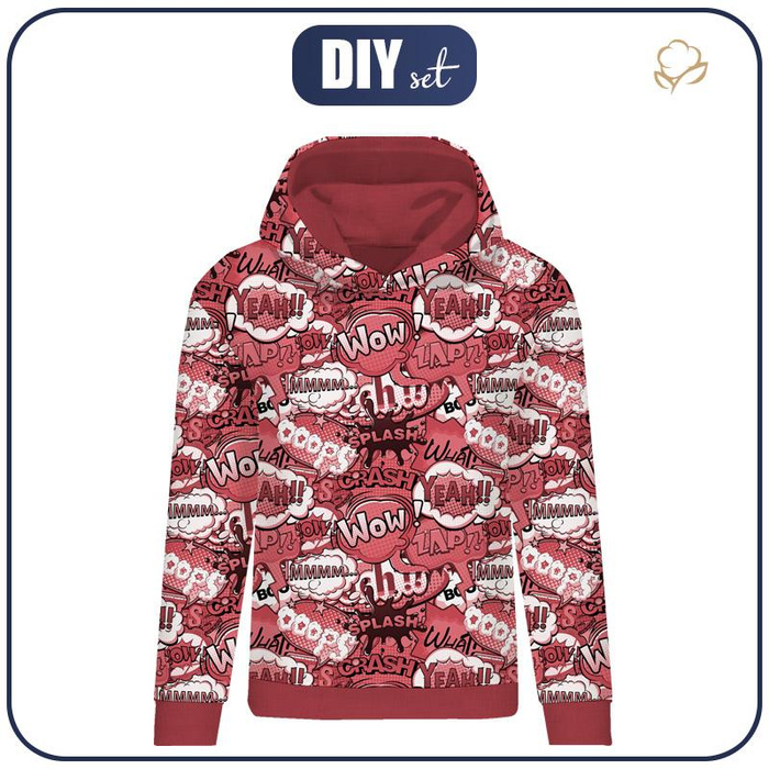 CLASSIC WOMEN’S HOODIE (POLA) - COMIC BOOK (red) - looped knit fabric - L