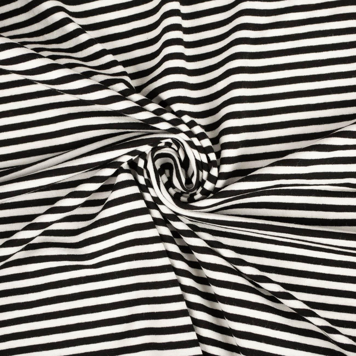 VISCOSE JERSEY - BÍLÉ / ČERNÉ PRUHY 0,5 cm x 0,5 cm