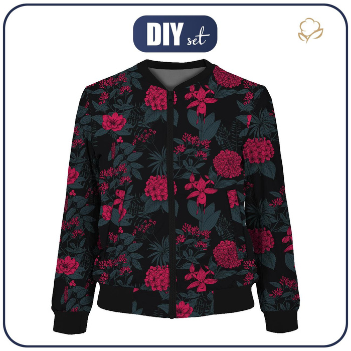 WOMEN’S BOMBER JACKET (KAMA) - FLOWERS / GALAXY - sewing set XXL