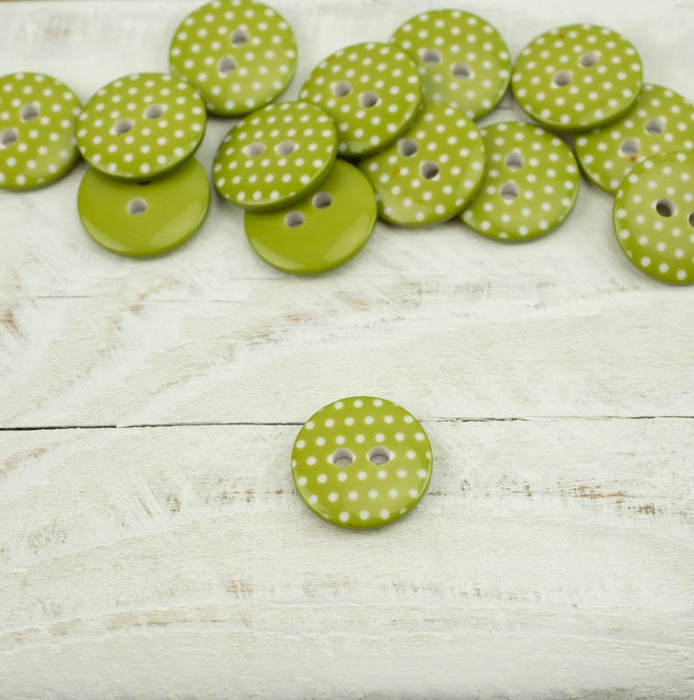 Kunststoffknopf mit Punkten mittelgroß - olive