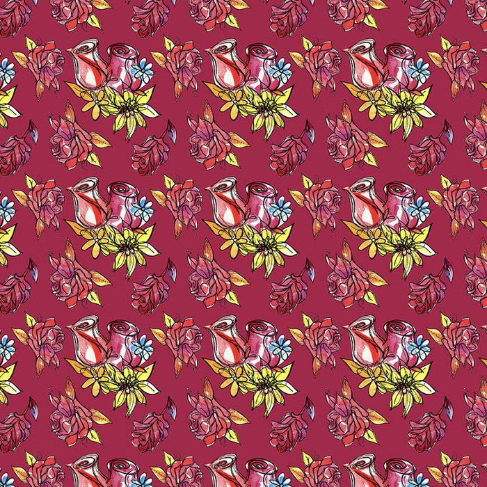 MEXICAN ROSES pat. 1 / fuchsia (DIA DE LOS MUERTOS) - Cotton woven fabric