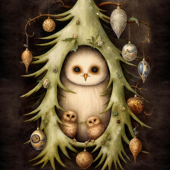 VINTAGE CHRISTMAS OWL wz. 2 - PANEL (60cm x 50cm) tkanina wodoodporna