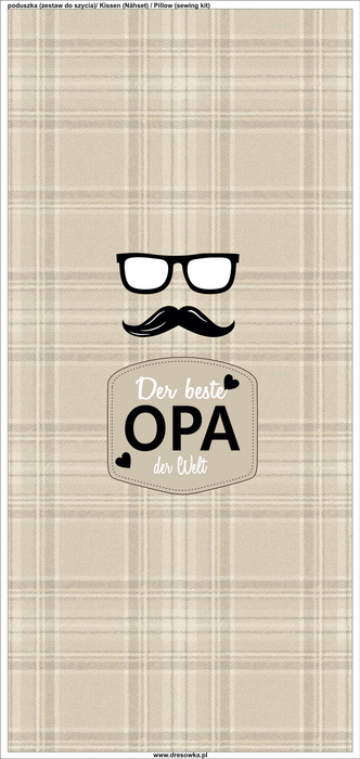 POLŠTÁŘ 45x45 - DER BESTE OPA DER WELT / angielska krata-béžový - Bavlněná tkanina - Sada šití