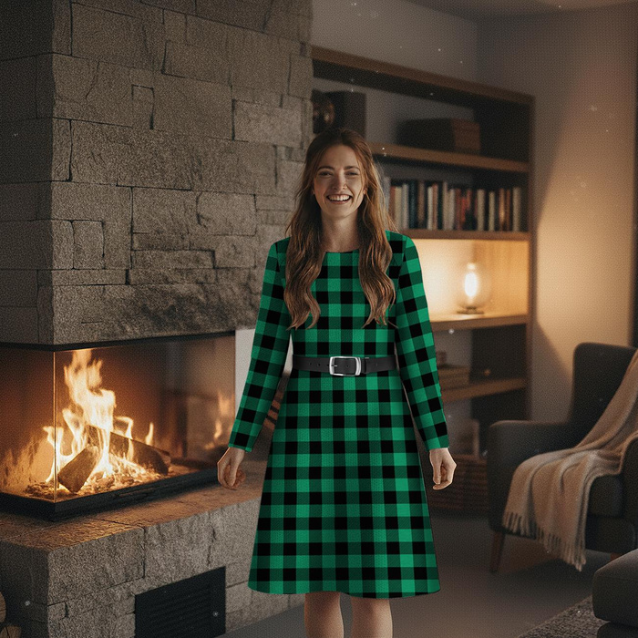 CHECK VICHY - MELANGE GREEN- Upholstery velour 