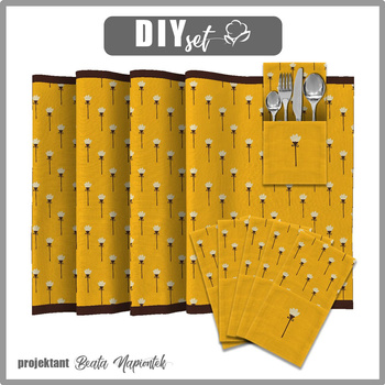 NAPKINS AND RUNNER - SMALL WHITE FLOWERS / mustard - sewing set