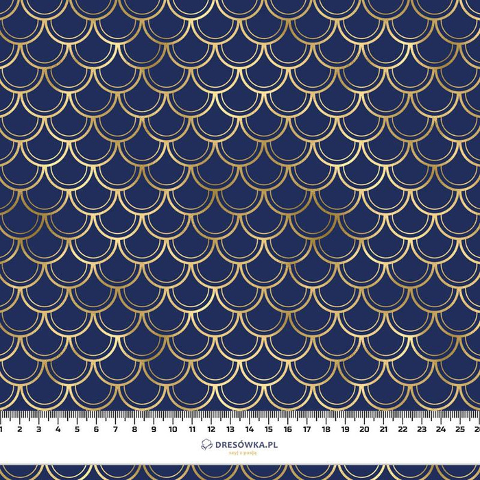 GOLDEN FISH SCALES pat. 2 (GOLDEN OCEAN) / dark blue - Waterproof woven fabric