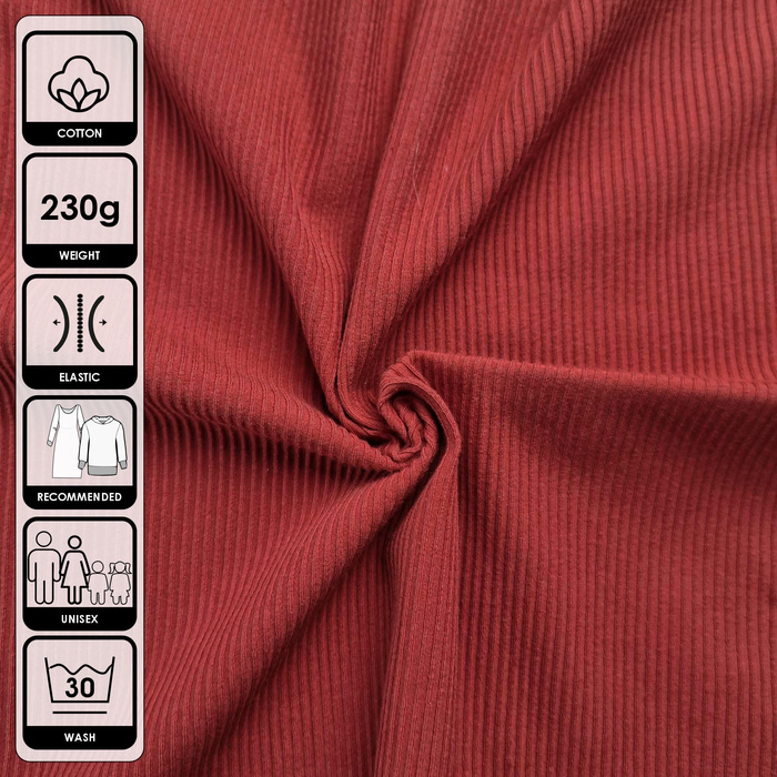 Zestaw DIY – T-shirt dziecięcy z bawełnianej dzianiny RIB JERSEY - POTTERS CLAY / ceglany